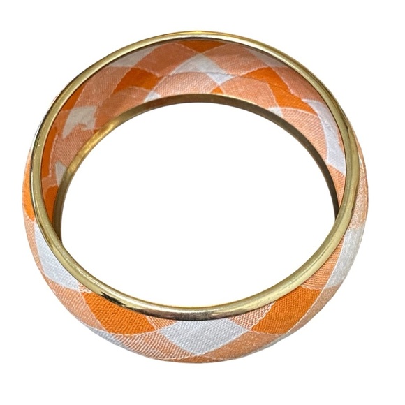 Vintage Orange Ivory Checkered Bangle Bracelet Wide Retro Mod 10” - Picture 3 of 4